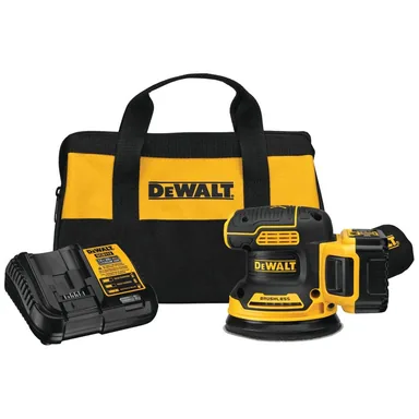 DeWalt DCW210P1, kit: 20V MAX XR Cordless Brushless 5 in. Random Orbital Sander with (1) 20V Battery 5.0Ah and Charger (photograph from the Home Depot listing)