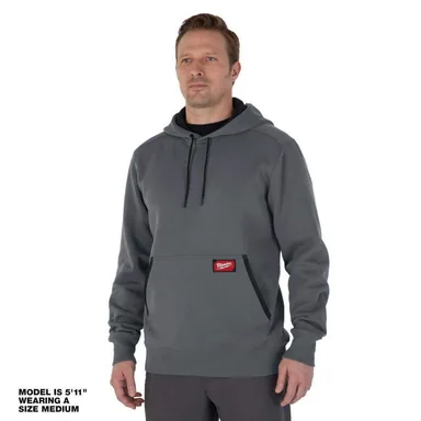 Milwaukee 351G-L, unpowered: Men's Large Gray Midweight Cotton/Polyester Long-Sleeve Pullover Hoodie (photograph from the Home Depot listing)