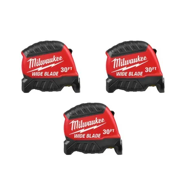 Milwaukee 48-22-1230X3, unpowered: (3) 30FT Wide Blade Tape Measures