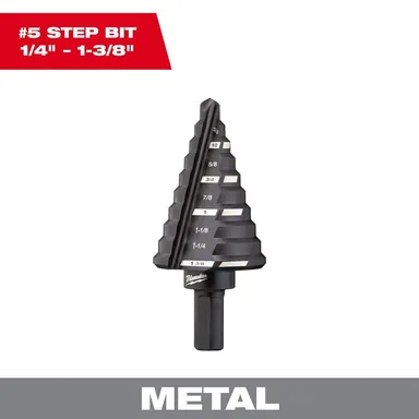 Milwaukee 48-89-9205, accessory: 1/4 in. - 1-3/8 in. #5 Black Oxide Step Drill Bit (10-Steps) (photograph from the Home Depot listing)