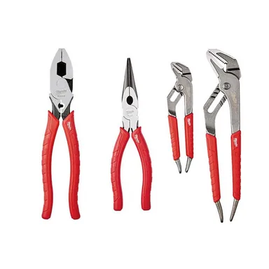 Milwaukee 48-22-6100-48-22-6101-48-22-6330, bundle: 10 in. High Leverage Lineman's Pliers with Crimper and Long Nose Pliers & 6 in./10 in. Straight-Jaw Pliers Set (4-Piece)