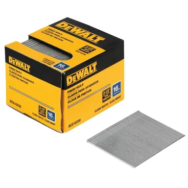 DeWalt DCS16250, accessory: 2-1/2 in. x 16-Gauge Plastic Collated Straight Finish Nails (2500 per Box) (photograph from the Home Depot listing)