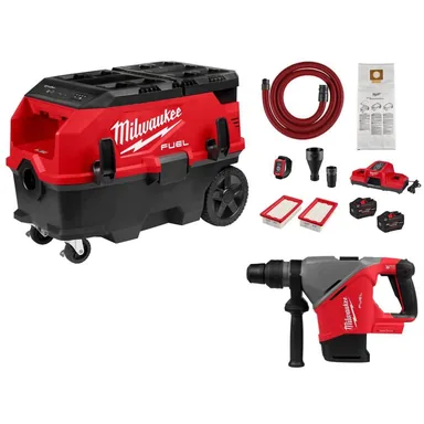 Milwaukee 0888-22HD-2917-20, bundle: M18 FUEL PACKOUT 9 Gal. Extractor w/ VACLINK with M18 FUEL 18V 1-9/16 in. SDS-Max Rotary Hammer (Tool-Only)