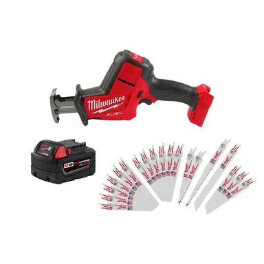 Milwaukee 2719-20-48-11-1850-49-22-1110W, bundle: M18 FUEL 18V Brushless HACKZALL Recip Saw w/5.0Ah Battery & SAWZALL Wood/Metal Blade (19-Pc)