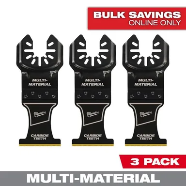Milwaukee 49-25-1523, accessory: 1-3/8 in. Carbide Universal Fit Extreme Wood and Metal Cutting Multi-Tool Oscillating Blade (3-Pack)