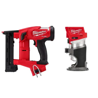 Milwaukee 2749-20-2723-20, bundle: M18 FUEL 18V Lith-Ion Brushless Cordless 18-Gauge 1/4 in. Narrow Crown Stapler & Router