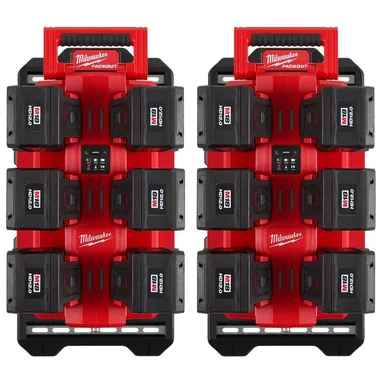 Milwaukee 48-59-1817x2-48-22-8496x2-48-11-1813X12, bundle: M18 18V PACKOUT 6-Port Daisy Chain Rapid Charger (2) w/ (2) Mounting Plates & (12) 12.0 Ah FORGE Batteries