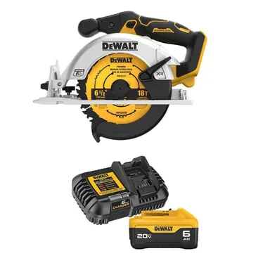 DeWalt DCS565BWDCB206C, bundle: 20V MAX Lithium-Ion Cordless Brushless 6-1/2 in. Sidewinder Style Circular Saw with 6.0 Ah Battery Pack and Charger Kit