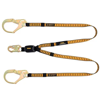 DeWalt DXFP611130, accessory: 6 ft. Lanyard, Twin, External Absorber, with Steel Snap Hooks on D-Ring End and Steel Rebar Hook on Anchor End