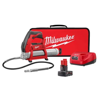 Milwaukee 2446-21XC, kit: M12 12V Lithium-Ion Cordless Grease Gun Kit with One 3.0 Ah Battery, Charger and Tool Bag