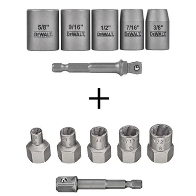 DeWalt DWASFSMI6XTRCT5, accessory: Max Impact 3/8 in. Carbon Steel Drive Socket Bit Set (6-Piece) w/ 1/4 in. Adapter w/ Max Impact Extractor Set (5-Piece)