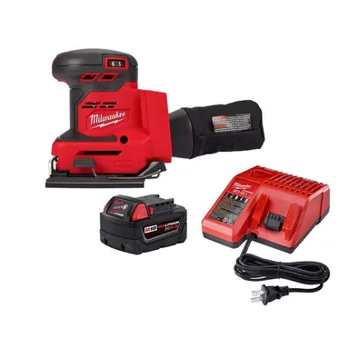Milwaukee 2649-20-48-59-1850, bundle: M18 18-Volt Lithium-Ion Cordless 1/4 in. Sheet Sander with One 5.0 Ah Battery and Charger