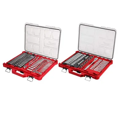 Milwaukee 48-22-9486-48-22-9487, bundle: 3/8 in. 1/4 in. and 1/2 in. Drive SAE/Metric Ratchet and Socket Mechanics Tool Set with Packout Case (153-Piece)