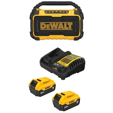 DeWalt DCR010WCB205-2C, bundle: 20-Volt MAX Lithium-Ion Cordless Bluetooth Speaker with (2) 5.0 Ah Batteries and Charger