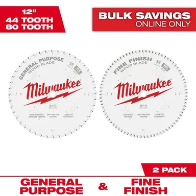 Milwaukee 48-40-1232, accessory: 12 in. x 44-Tooth and 80-Tooth Circular Saw Blade (2-Pack)