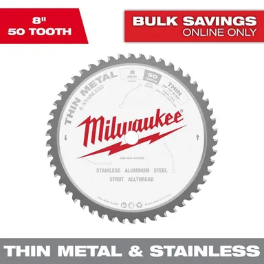 Milwaukee 48-40-4520, accessory: 8 in. x 50 Carbide Teeth Thin Metal & Stainless Cutting Circular Saw Blade