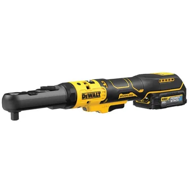 DeWalt DCF510GE1, kit: 20-Volt Maximum Lithium-Ion 3/8 in. and 1/2 in. Cordless Ratchet Kit with 1.7 Ah Battery, Charger and Bag (photograph from the Home Depot listing)