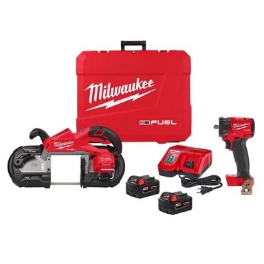 Milwaukee 2929-22-2854-20, bundle: M18 FUEL 18V Lith-Ion Brushless Cordless Deep Cut Bandsaw w/ (2) 5.0 Battery & Rapid Charger & 3/8 in. Impact Wrench