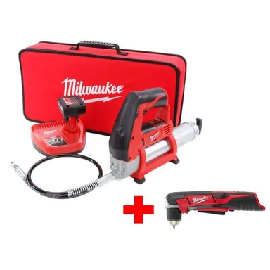 Milwaukee 2446-21XC-2415-20, bundle: M12 12-Volt Lithium-Ion Cordless Grease Gun XC Kit with M12 Right Angle Drill