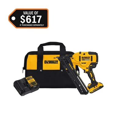 DeWalt DCN650D1, kit: 20V MAX XR Lithium-Ion Cordless 2-1/2 in. 15-Gauge Finish Nailer Kit with 2.0Ah Battery, Charger and Contractor Bag