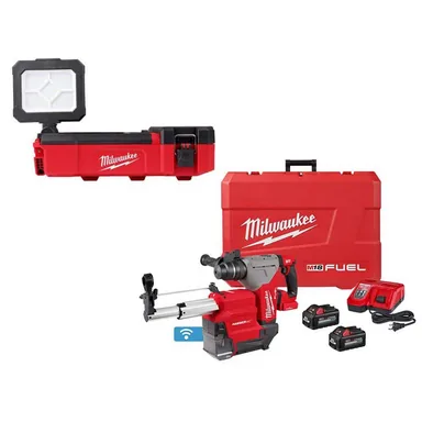 Milwaukee 2356-20-2915-22DE, bundle: M12 12V Lithium-Ion Cordless PACKOUT Flood Light W/USB and M18 FUEL 1-1/8 in. SDS -Plus Rotary Hammer/Dust Extractor Kit