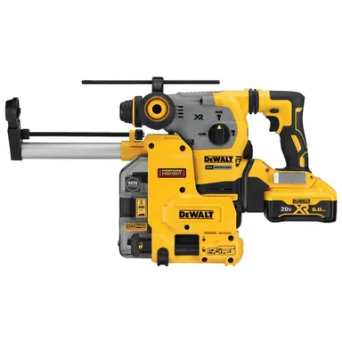 DeWalt DCH293R2DH, kit: 20V MAX XR Brushless 1-1/8 in. SDS Plus L-Shape Rotary Hammer with Dust Extractor and (2) 20V 6.0Ah Batteries (photograph from the Home Depot listing)