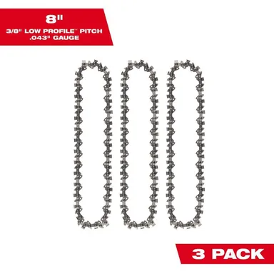 Milwaukee 49-16-2817, accessory: 8 in. Chainsaw Chain with 3/8 in. Low Profile Pitch and .043 in. Gauge (3-Pack)