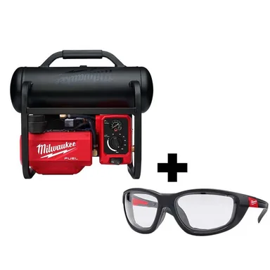 Milwaukee 2840-20-48-73-2040, bundle: M18 FUEL 18-Volt Lithium-Ion Brushless 2 Gal. Electric Compact Quiet Compressor and Performance Safety Glasses w/ Gasket