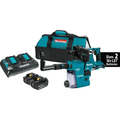 Makita XRH10PTW, kit: Makita XRH10PTW 36V (18V X2) LXT Brushless 1-1/8" SDS-PLUS AVT Rotary Hammer Kit, w/ HEPA Dust Extractor, AFT, AWS Capable (5.0Ah)