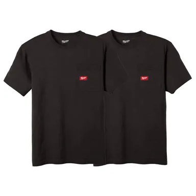 Milwaukee 605B-M-605B-M, bundle: Men's Medium Black GRIDIRON Cotton/Polyester Short-Sleeve Pocket T-Shirt (2-pack)