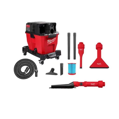 Milwaukee 0920-20-49-90-2027-49-90-2034, bundle: M18 FUEL 9 Gal. Cordless Dual-Battery Wet/Dry Shop Vacuum w/AIR-TIP 1-1/4 in. - 2-1/2 in. Brush, Crevice and Nozzle Kit