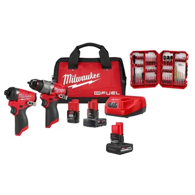 Milwaukee 3497-22-48-11-2450-48-32-4097, bundle: M12 FUEL 12V Cordless Hammer Drill/Impact Combo Kit (2-Tool) w/5.0Ah Battery & SHOCKWAVE Bit Set (60-Pc)