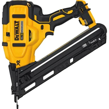 DeWalt DCN650B, bare tool: 20V MAX XR Lithium-Ion Cordless 15-Gauge Angled Finish Nailer (Tool Only) (photograph from the Home Depot listing)
