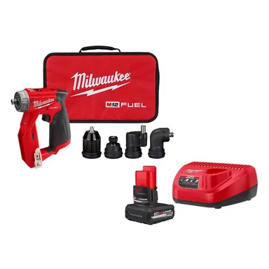 Milwaukee 2505-20-48-59-2450B, bundle: M12 FUEL 12V Lithium-Ion Brushless Cordless 4-in-1 Installation 3/8 in. Drill Driver with HIGH OUTPUT XC5. 0 Starter Kit