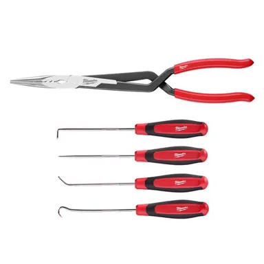 Milwaukee 48-22-6540-48-22-9215, bundle: 13 in. Straight Long Needle Nose Pliers with Slip Resistant Grip with Hook and Pick Set (5-Piece)
