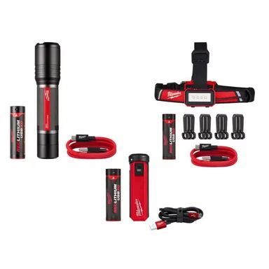 Milwaukee 2162-21-2115-21-48-59-2013, bundle: 2,000 Lumens USB Slide Focus Flashlight and 600 Lumens LED USB Low-Profile Hard Hat Headlamp with USB Power Source Kit