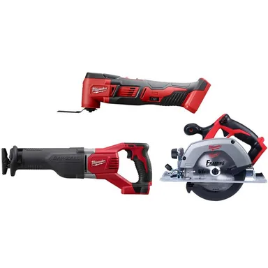 Milwaukee 2626-20-2621-20-2630-20, bundle: M18 18V Lithium-Ion Cordless Oscillating Multi-Tool with Reciprocating Saw and 6-1/2 in. Circular Saw