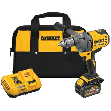DeWalt DCD130T1, kit: FLEXVOLT 60V MAX Cordless Brushless 1/2 in. Concrete Mud Mixer/Drill with E-Clutch and (1) FLEXVOLT 6.0Ah Battery (photograph from the Home Depot listing)