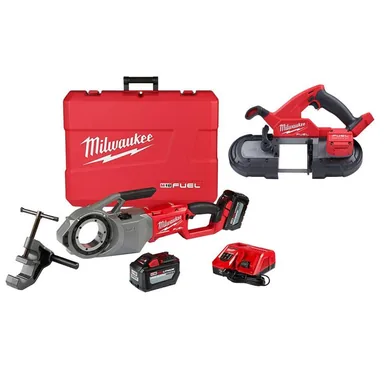 Milwaukee 2874-22HD-2829-20, bundle: M18 FUEL ONE-KEY Cordless Brushless Pipe Threader Kit with M18 Fuel Compact Bandsaw Tool