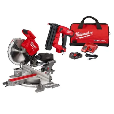 Milwaukee 2739-20-2746-21CT, bundle: M18 FUEL 18V Lithium-Ion Brushless Cordless 12 in. Dual Bevel Sliding Compound Miter Saw w/ Brad Nailer Kit