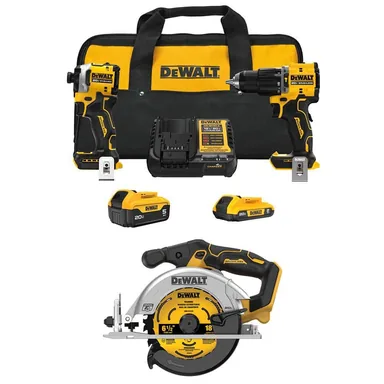 DeWalt DCK200D1P1W565B, bundle: ATOMIC 20V Lithium-Ion Cordless 2-Tool Combo Kit and Brushless 6-1/2 in. Circular Saw w/ 5 Ah & 2 Ah Batteries & Charger