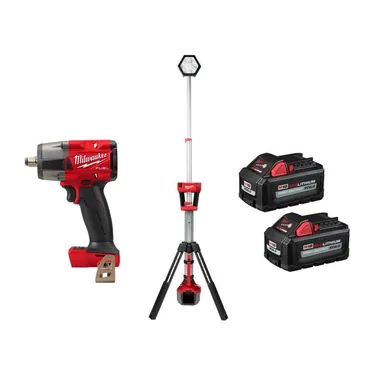 Milwaukee 2962-20-2131-20-48-11-1862, bundle: M18 FUEL Gen-2 18V Lithium-Ion Brushless Cordless Mid Torque 1/2 in. Impact Wrench & Tower Light w/(2) 6.0Ah Batteries