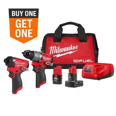 Milwaukee 3497-22, kit: M12 FUEL 12-Volt Lithium-Ion Brushless Cordless Hammer Drill and Impact Driver Combo Kit w/2 Batteries and Bag (2-Tool)