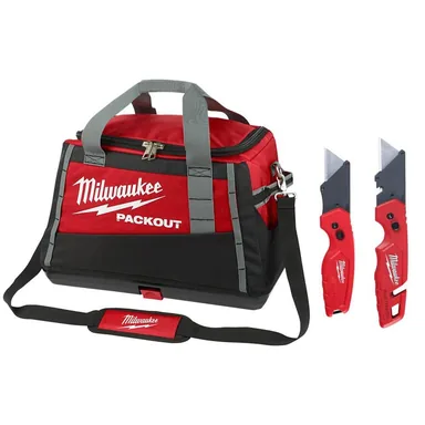 Milwaukee 48-22-8322-48-22-1503, bundle: 20 in. PACKOUT Tool Bag/Tote with Fastback Folding Utility Knife Set (2-Pack)