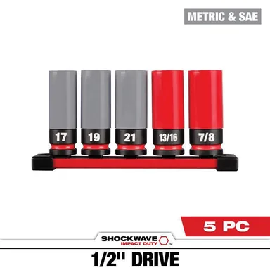 Milwaukee 49-66-7831, accessory: SHOCKWAVE Impact-Duty 1/2 in. Drive Deep SAE & Metric Lug Nut Impact Socket Set (5-Piece)