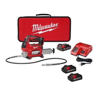 Milwaukee 2646-21CT-48-11-1837, bundle: M18 18V Lithium-Ion Cordless Grease Gun 2-Speed with (3) Batteries, Charger, Tool Bag