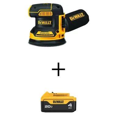 DeWalt DCW210BWDCB204, bundle: 20V MAX Cordless Brushless 5 in. Random Orbital Sander and (1) 20V Premium Lithium-Ion 4.0Ah Battery