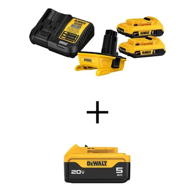 DeWalt DCA2203CWDCB205, bundle: 18V to 20V MAX Lithium-Ion Battery Adapter, Charger, (2) 2.0Ah Battery--Packs and 20V MAX 5.0Ah Battery
