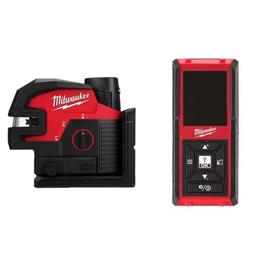 Milwaukee 3624-21-48-22-9802, bundle: M12 12-Volt Lithium-Ion Cordless Green Cross Line and 4-Points Laser Level Kit with 150 ft. Laser Distance Meter