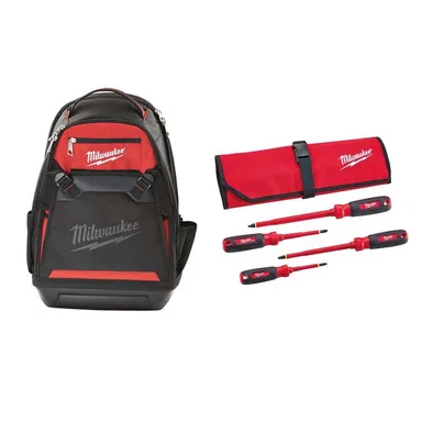 Milwaukee 48-22-8200-48-22-2204, bundle: 10 in. Jobsite Backpack with 1000-Volt Insulated Screwdriver Set and Pouch (4-Piece)